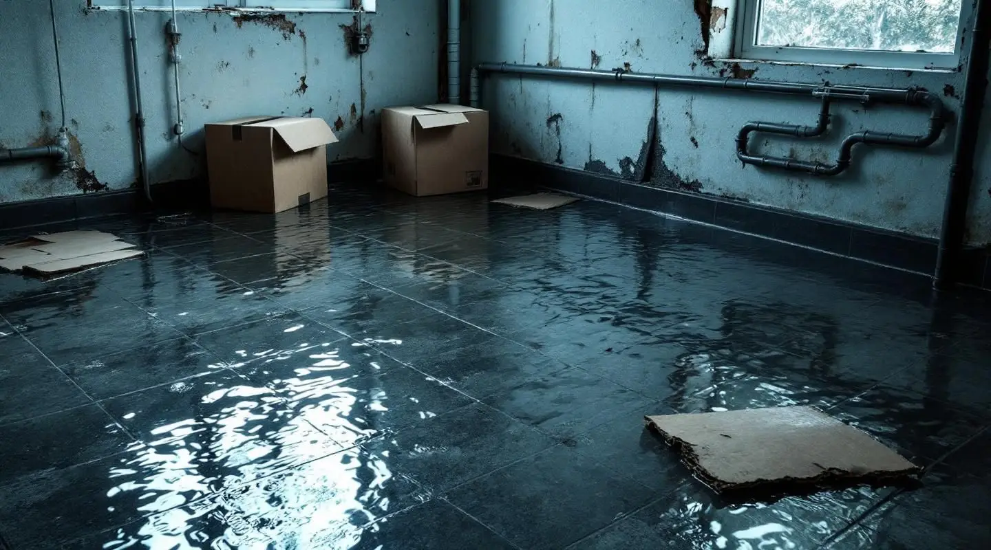 Blue Dry Restoration technician using a commercial water extractor on a flooded basement floor in Greeley.