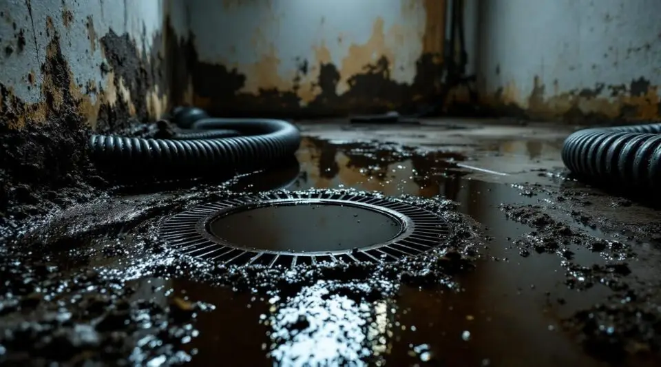 Professional restoration technician in protective gear extracting wastewater from a flooded basement in Greeley.